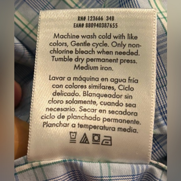 George Mens Sz XL 46-48 Long Sleeve Plaid Woven Blue White Green Button Down - Picture 8 of 8